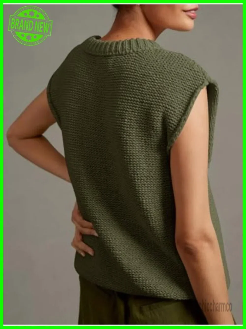 Sleeveless Crewneck Ribbed Knit Sweater Vest Tank Top